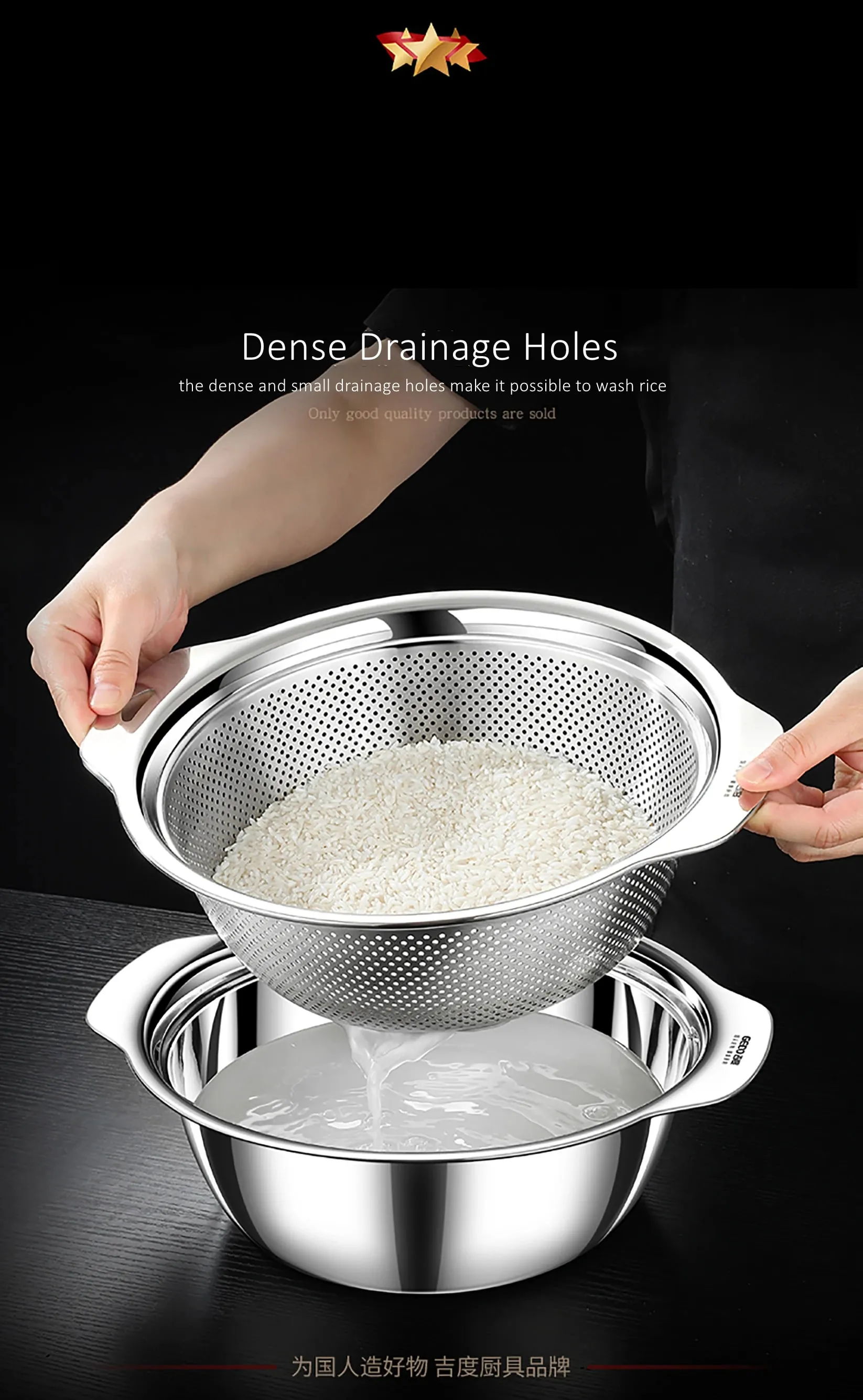 Chứng nhận LFGB Bồn rửa thoát nước nhà bếp bằng thép không gỉ 304 Đường kính 23cm ~ 31cm Rây lọc có lỗ nhỏ dày đặc — image 8