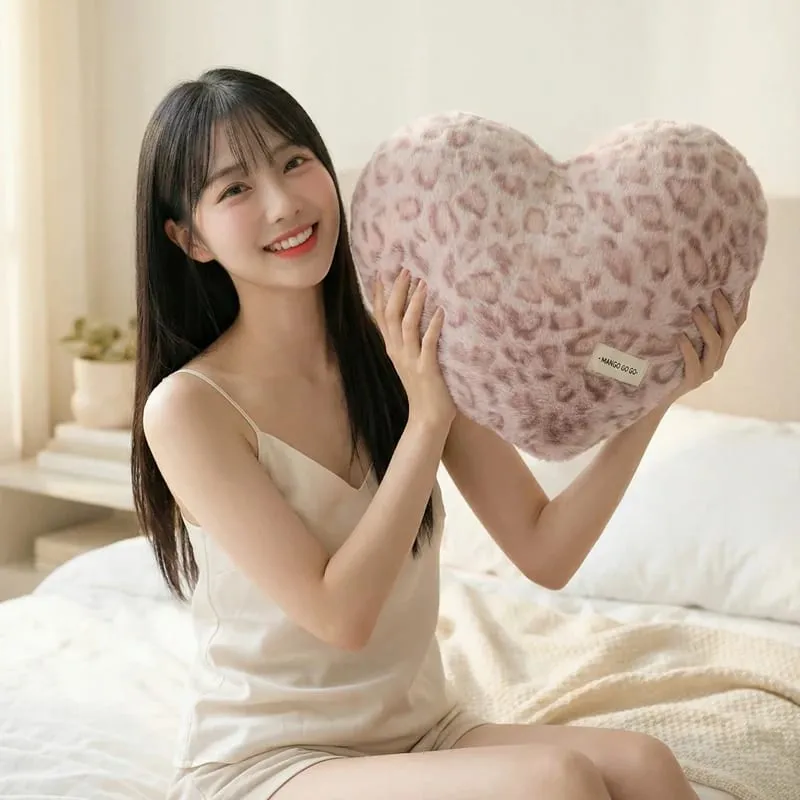 40x35cm Leopard Print Pillow Love Heart Soft Stuffed Plush Warm Sofa Cushion Romantic Valentine's Day Gifts Home Decor For 2026