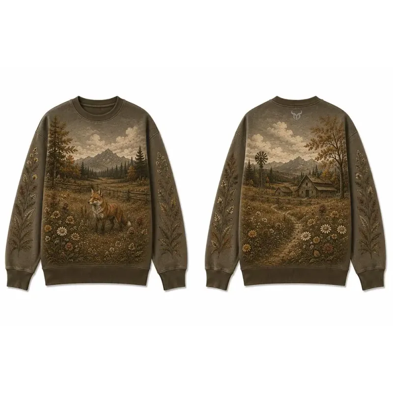 Wilderness Wildlife Print Crew Neck Sweatshirt Men Outdoor Vintage All Over Print Pullover Unisex Casual Street Long-sleeved Top — image 3