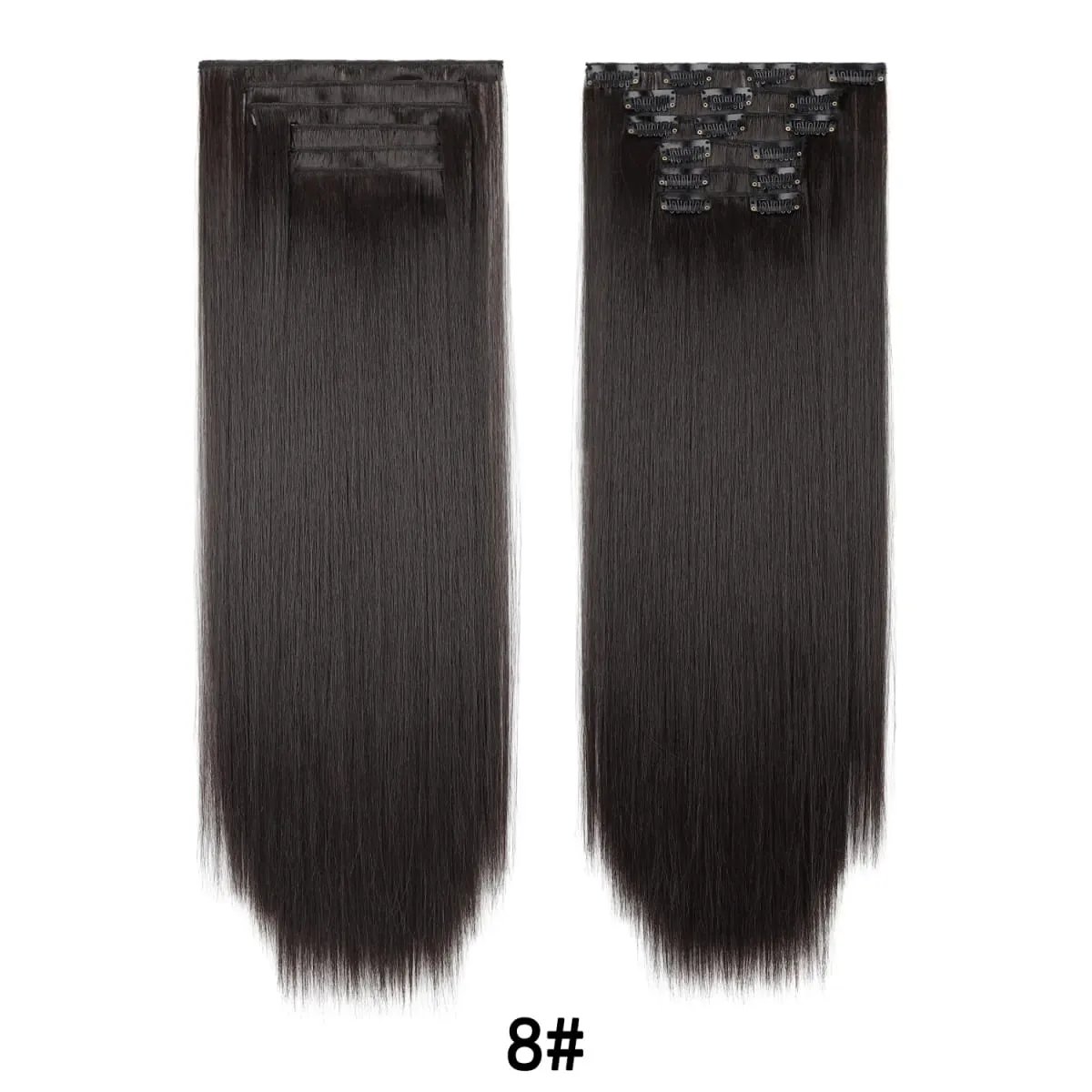 24 Inch 6PCS Clip In Hair Extensions Straight Synthetic Hair Extensions Dark Brown Long Natural Looking Hair Piece for Women