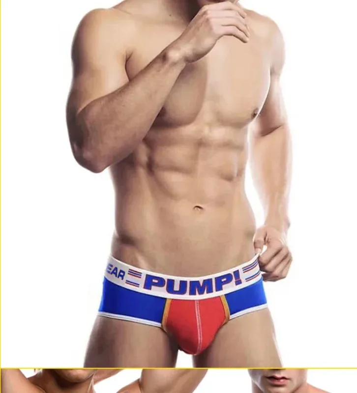Men's Cotton Color Block Briefs, Pump! Logo Wide Waistband Low Rise Sexy 3D Convex Pouch Underwear 3256813080433415 — image 24