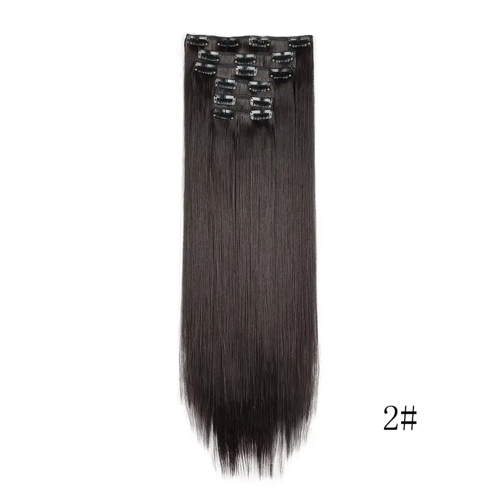 24 Inches Long Synthetic Hairpieces for Women 6Pcs Medium Brown Blonde Highlights Clip In Natural Thick DIY Styling Fiber Hair — image 11