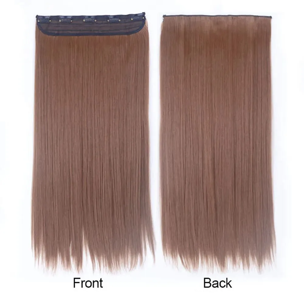 Hairpiece 5-Clips One Piece Clip-In Hair Extension Long Straight Hair Voluminous Natural Soft Synthetic Hair for Women Daily Use