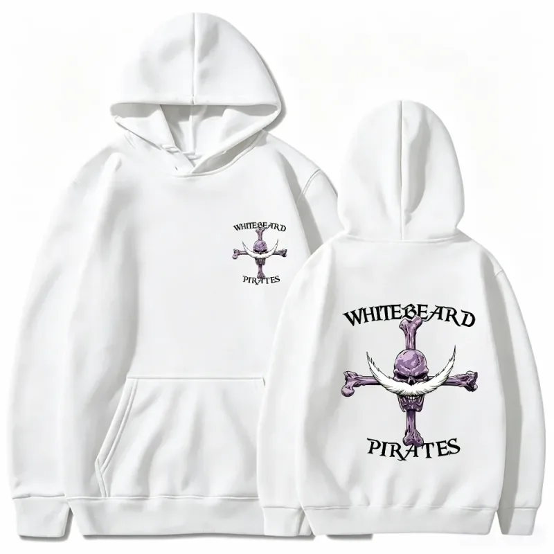One Piece Whitebeard Pirates Hoodie, Print Pullover Sweatshirt, Whitebeard Jolly Roger Anime Graphic Streetwear Hooded Top — image 3