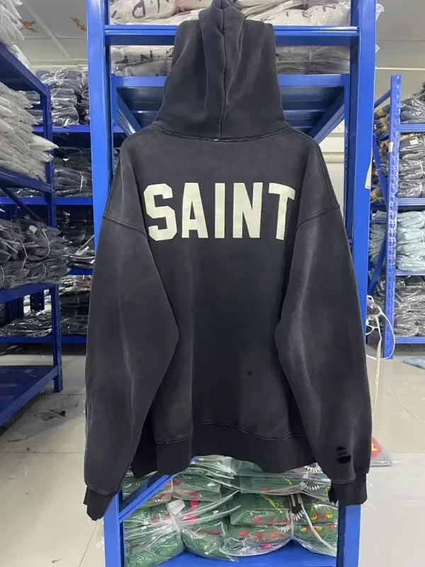24FW SAINT Vintage Angel Printed Distressed Women Men Hooded Sweatshirt Hoodies Oversized Men Casual Cotton Pullover Hoodie — image 31
