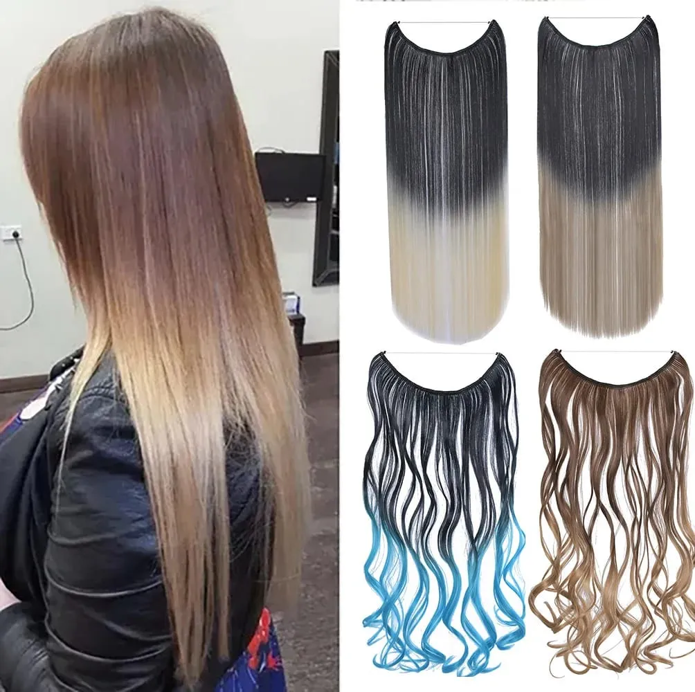 Jeedou Wavy Hair Extension Elasticity Invisible Wire Fish Line One Piece No Clips Synthetic Hairpieces Ombre Color For Ladies — image 2
