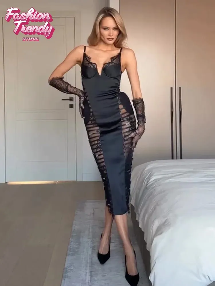 Sexy Lace Embroidery Long Party Dress Women Holiday Sleeveless See Through Split Evening Robes Lady 2026 Fashion Slip Dresses — image 1