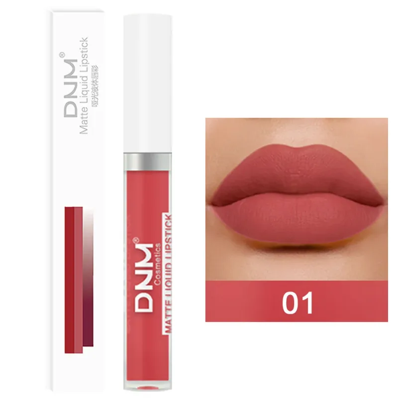 DNM 19 Färg Matt sammet flytande läppstift Vattenfast Håller Ej lätt att bleka Lipgloss Makeup Lila Röd Nude Lip Tint Kosmetika