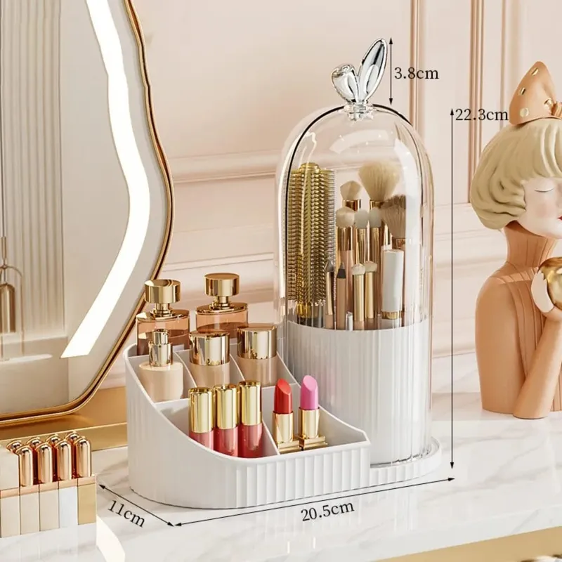 PP Makeup Brushes Storage Box 360° Rotating Large-capacity Drawer Storage Organizer Multi-compartment Dustproof