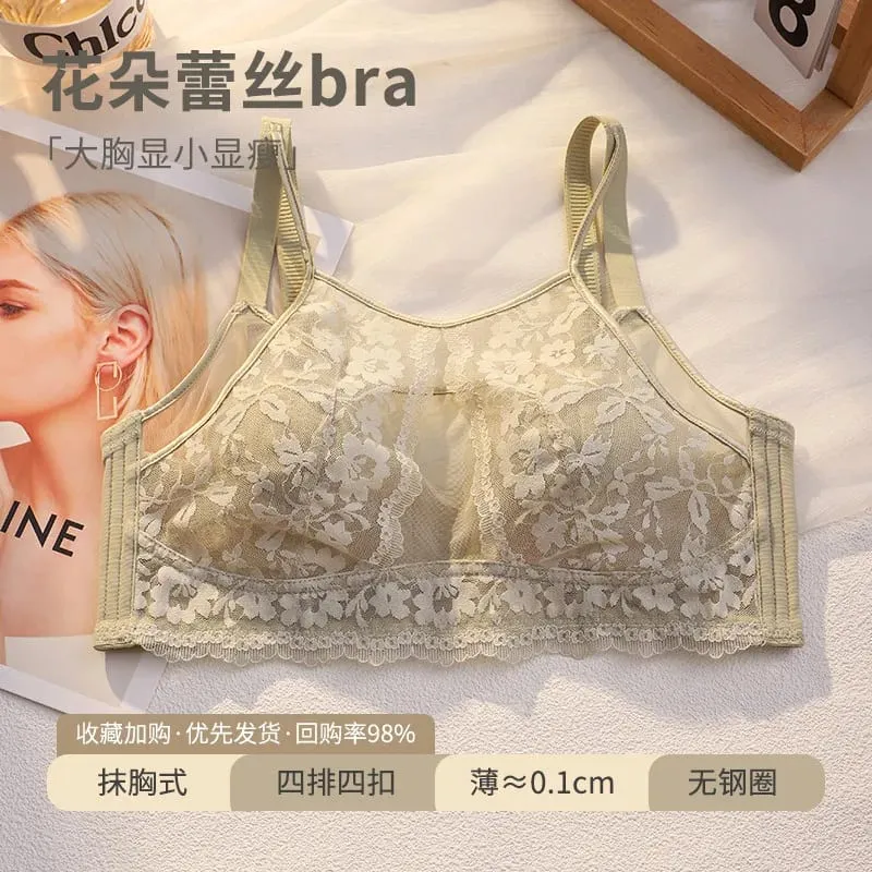 French Style Lace Strapless Bra Women Large Breast Minimizer Slimmer Sexy Beautiful Back Intimates Lingerie Size 34-44 M-XXXXL