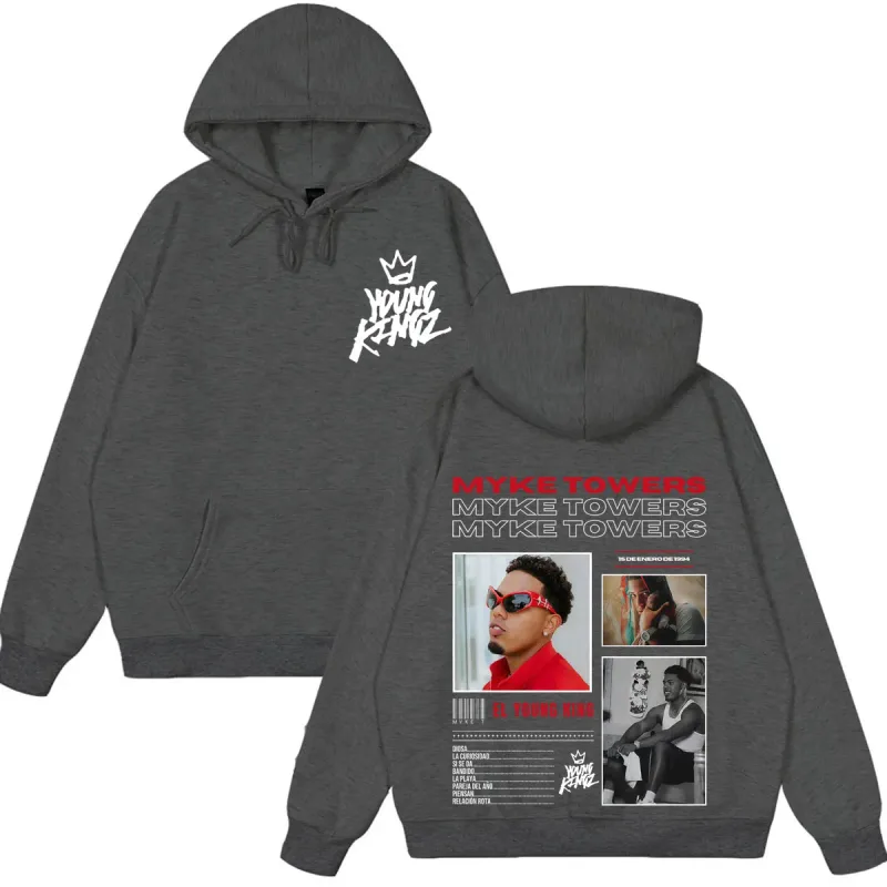 Myke Towers Young Kingz 2026 Album Tour Print Pullover Men Women Fashion Sweatshirts Winter Casual Long Sleeves Hip Hop Hoodie — image 5