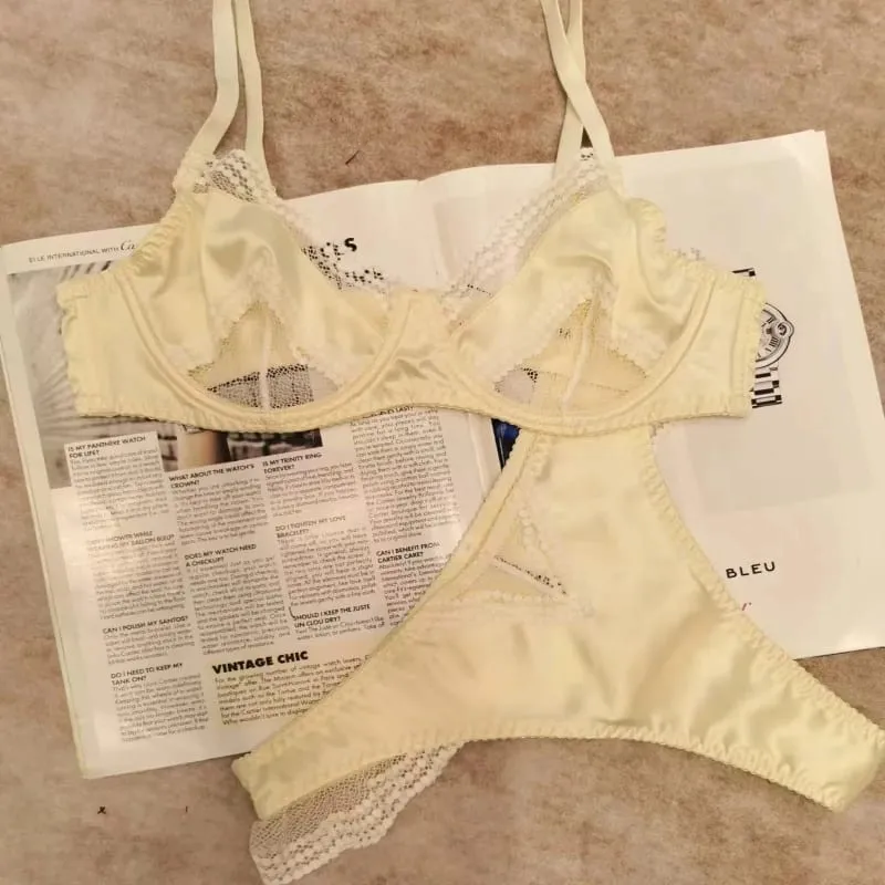 New Trendy Female Satin Lace Soft Underwire Bra Set Unpadded Ultra Thin Slimming Anti-sagging Comfort Daily Wear Underwear Set — image 3