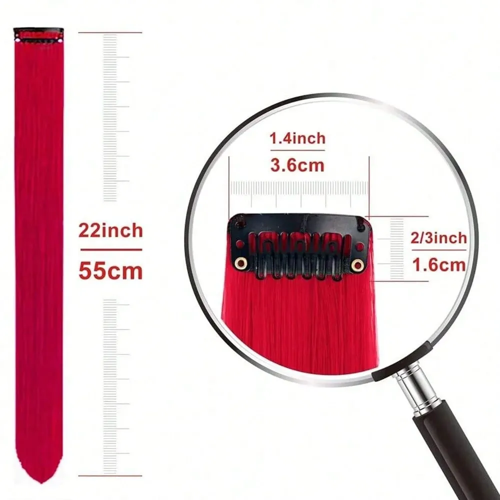 Synthetic 10Pcs Colored Party Highlights Clip in Hair Extensions for Girls Multi-colors Straight Hair Hairpieces for Daily Use