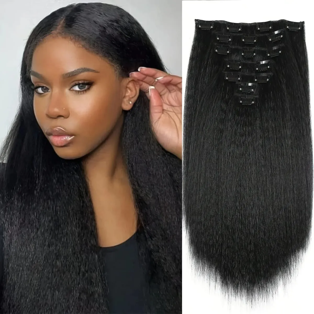 Yaki Straight Clip in Hair Extensions Synthetic hair 7Pcs hair Clip in for Women Soft Hair Everyday Special Events Easy to Style — image 2