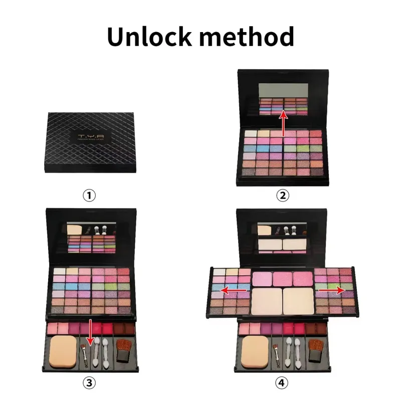 Makeup presentset för kvinnor komplett kit allt i ett smink ögonbrynspulver läppstift läppglansborste Shimmer Glitter ögonskuggspalett — image 4