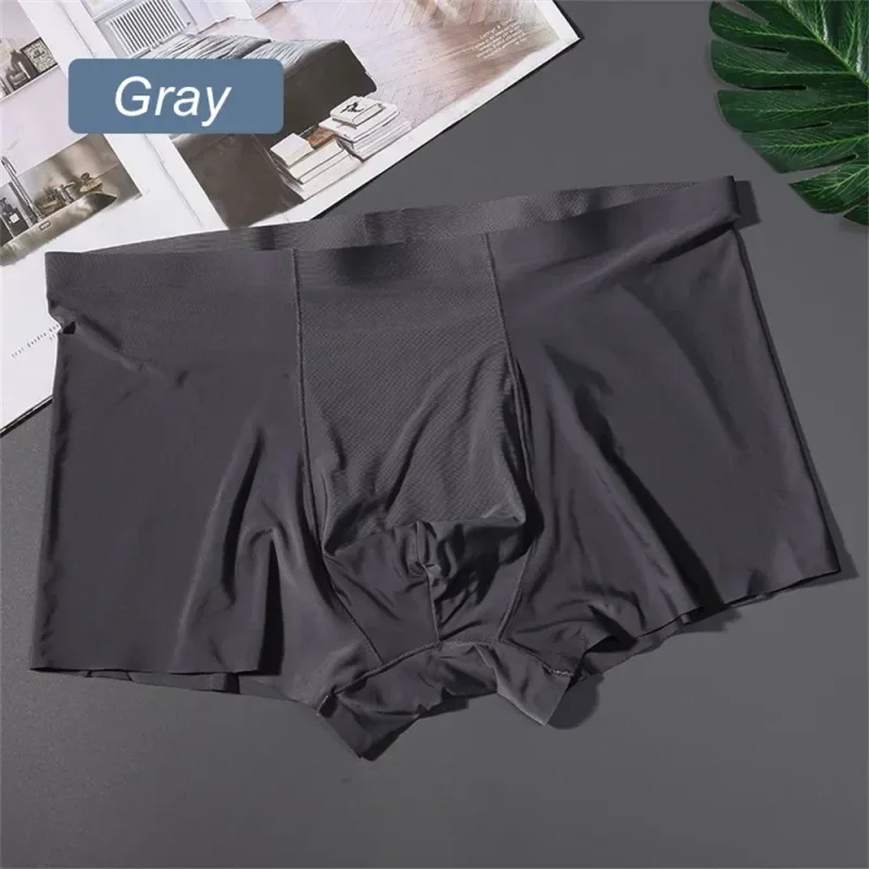 3 pièces de haute qualité hommes sous-vêtements en soie glacée été mince respirant sans couture culottes Sexy hommes caleçons grande taille — image 7