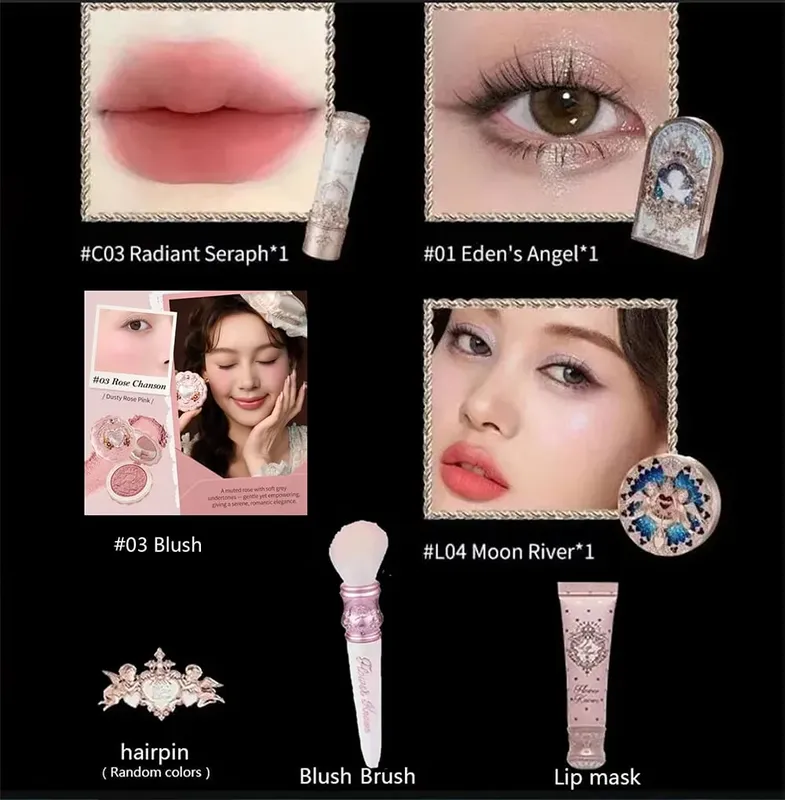 Flower Know Little Angel Collection Makeup Gift Box Eyeshadow Blush Cream Matte Lipstick Highlighter Full Kit All In One