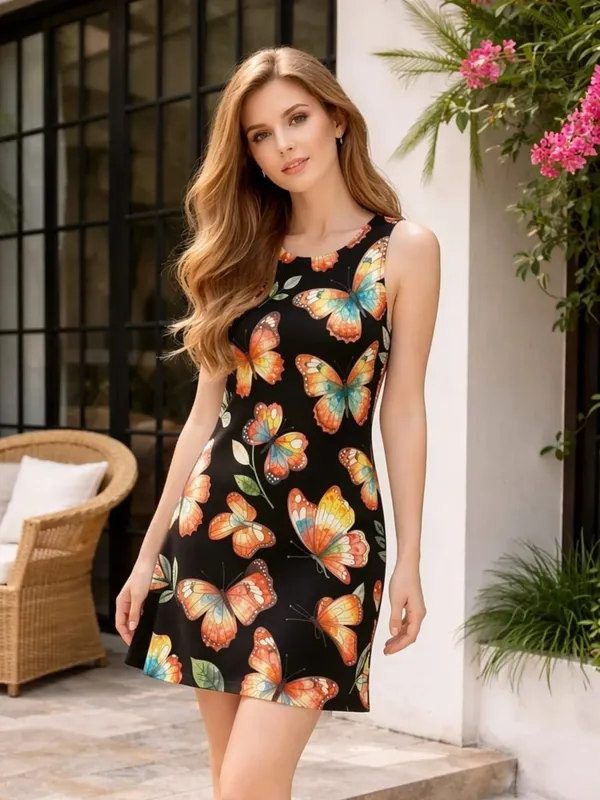 Womens Floral Sleeveless A Line Mini Dress Round Neck Fresh Sundress for Outdoor Brunch Beach Walk and Everyday Wear Comfort — image 2