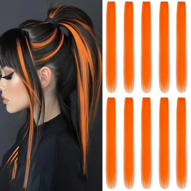 22Inch 10pcs Synthetic Colorful Long Straight Rainbow Colored Hair 10pcs Clip In Extensions for Women Daily Party Christmas