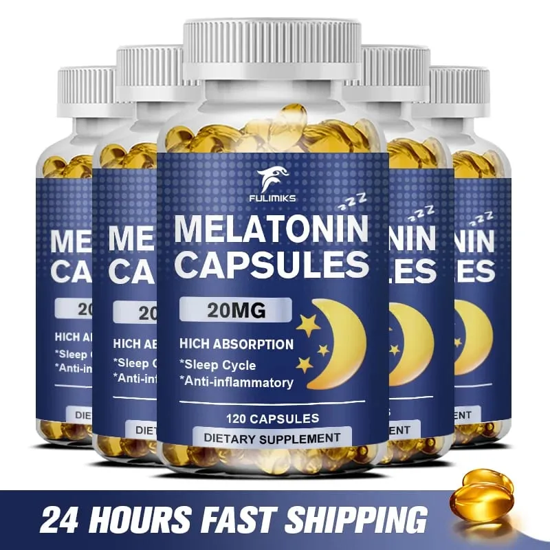 Suplemento dietético para sono de melatonina 20 mg 120 cápsulas com sabor de morango contém melatonina - sono saudável — image 2
