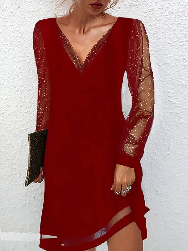 Women's Elegant V-Neck Mesh Patchwork Dress — image 4