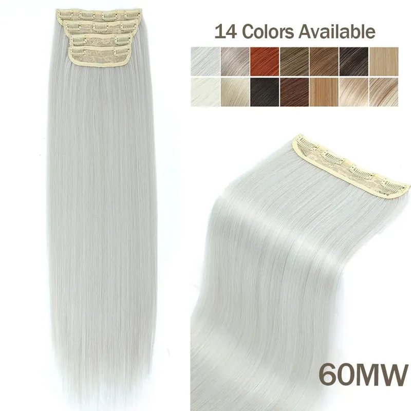 4Pcs 24 Inch Clip In Hair Extensions 200g Colored Brown Blonde Synthetic Heat Resistant Straight Hairpieces Thick Ends For Women