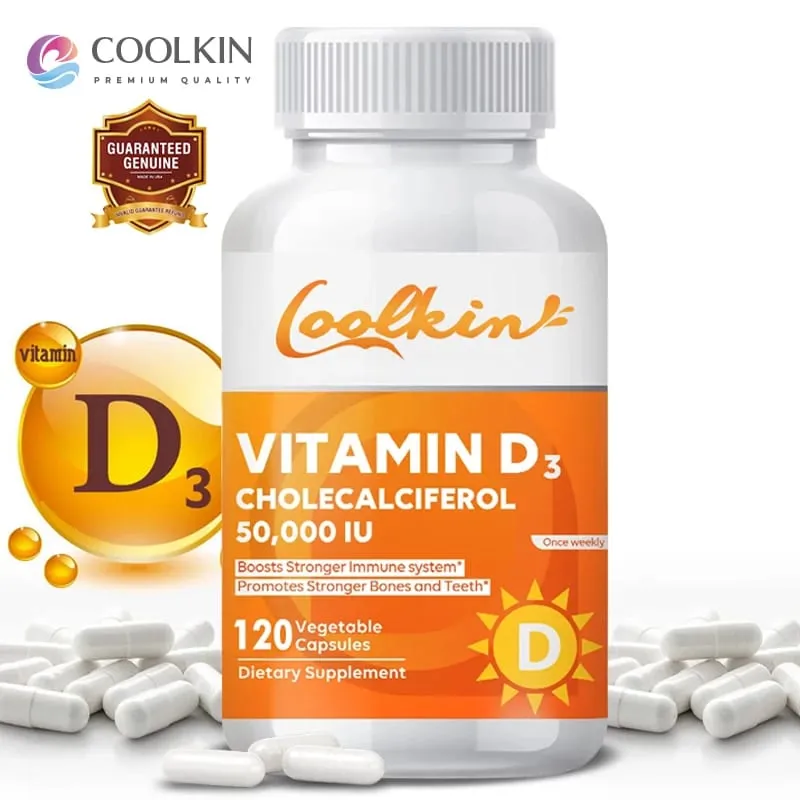 Vitamin D3 5000IU Kaya Vitamin D untuk Antioksidan Sehat Mendukung Fungsi Sistem Kekebalan Tubuh - 120 Kapsul Non-GMO — image 1