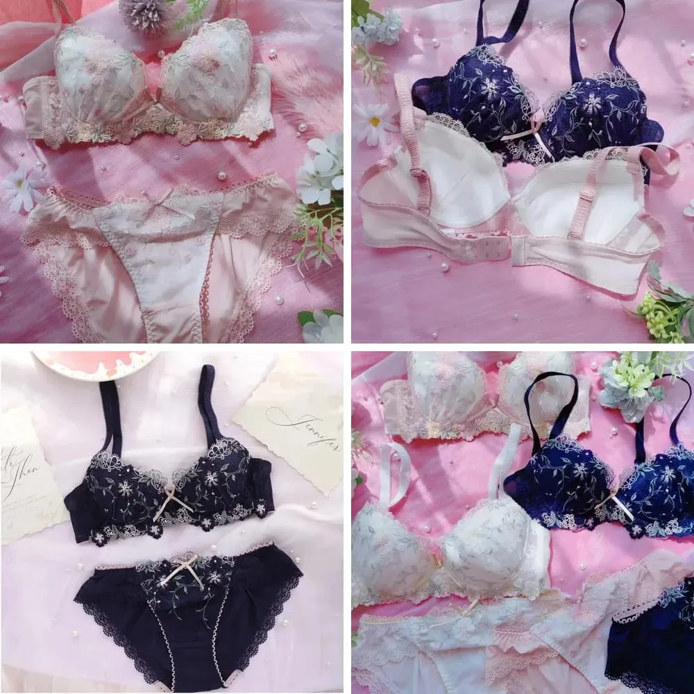 Women's Lace Underwear Set Embroidery Bra & Panties Comfortable Thin Push Up Lingerie — image 2
