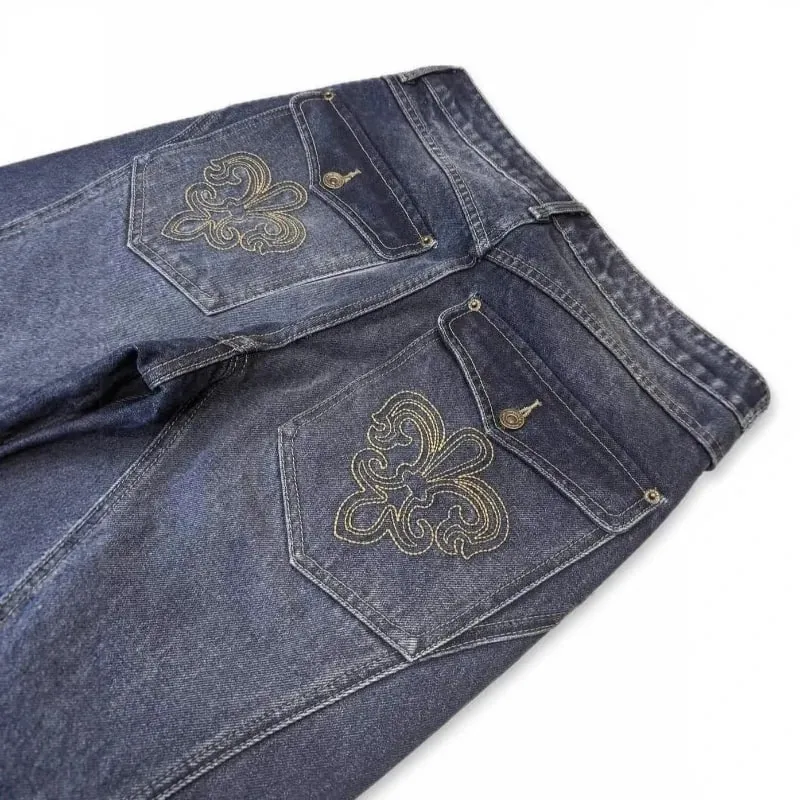 Mens Jeans Harajuku Vintage Streetwear Embroidery Hip Hop Denim Pants Washed Distressed Straight Leg Loose Fit Casual Unisex New — image 5