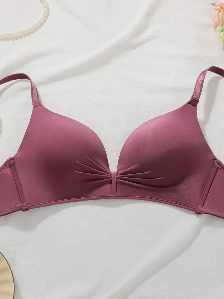 Solid Color Lace Bra Set Women Wireless No Underwire Push Up Bra and Panty 2 Piece Set Daily Comfortable Lingerie