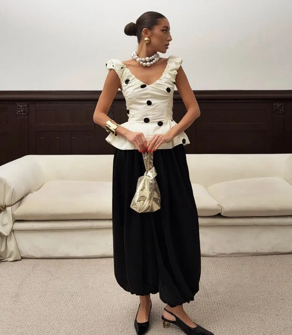 Slim Deep V Neck Polka Dot Tank Top Off-shoulder Ruffled Sleeveless Silk Vest Backless Lace Camis Female — image 7