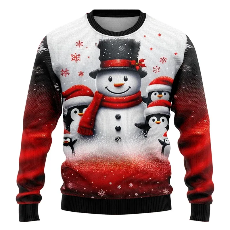 Men Women Xmas Sweatshirt 3D Christmas Snowman Santa Printed Ugly Christmas Sweater Unisex Pullover Holiday Party Jumper Tops