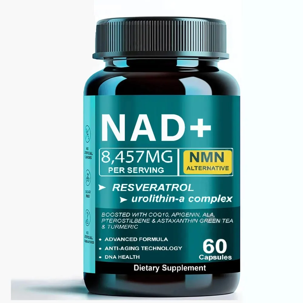 NAD Supplement 8457mg Plus for Energy Focus Skin & Anti-Aging Support - NMN Alternative Liposomal + Green Tea 60 Capsules