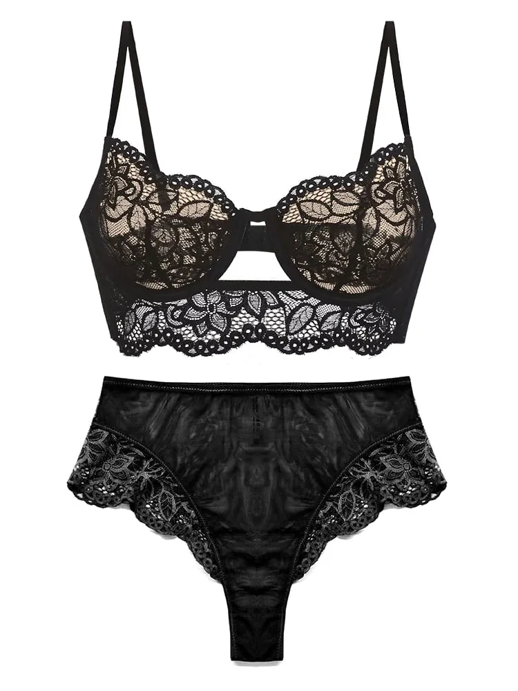 French Lace Bra Set with Soft Underwire Push Up for Small Bust Lightweight Comfort Anti Sagging Lingerie AU Sizes MOYISU-Sexy AB — image 1