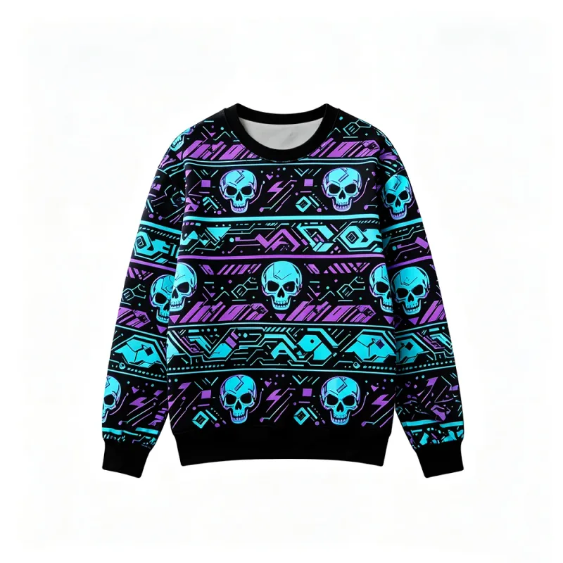 Gotisk stil Skelett rostryck tröja herr Retro Fritidströja med rund hals Kläder Harajuku Hip-hop Street Fashion Toppar