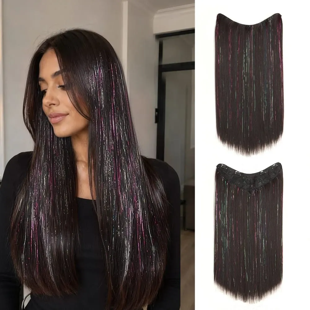 24Inch Long Straight Synthetic Clip‑in Hair Extensions Glitter Laser Tinsel Hair High‑Temp Fiber Shiny Hairpiece for Women Daily — image 8
