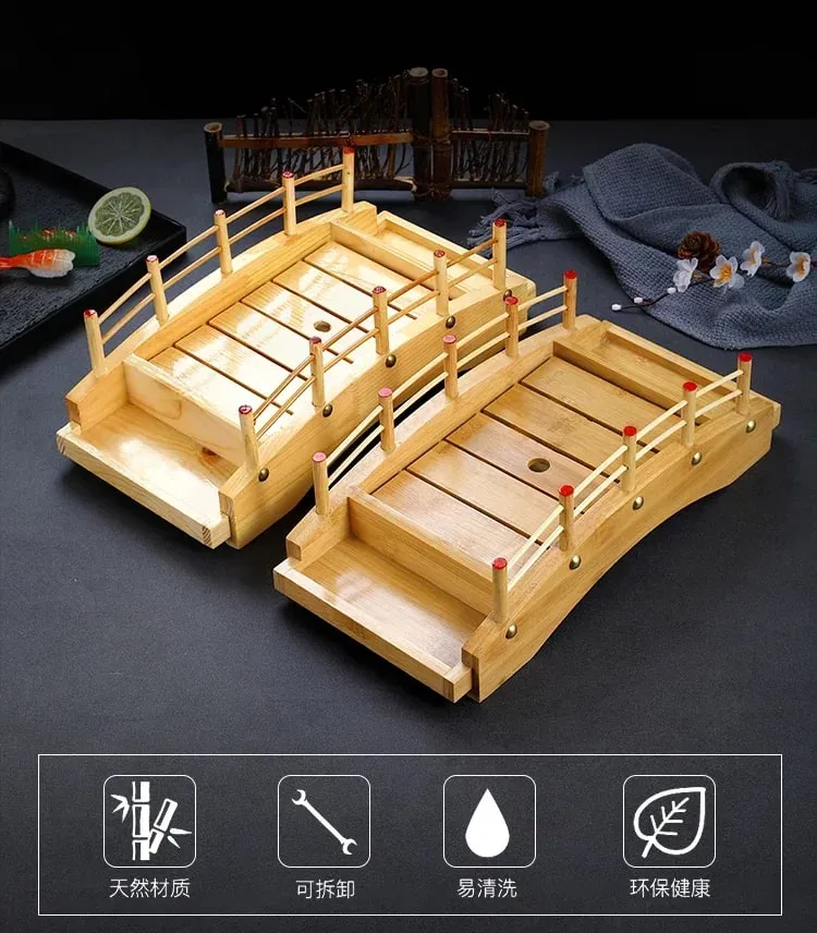 Japanese sushi boat bamboo boat Wooden boat bamboo arch bridge tableware Sashimi platter Dry ice platter sushi plate