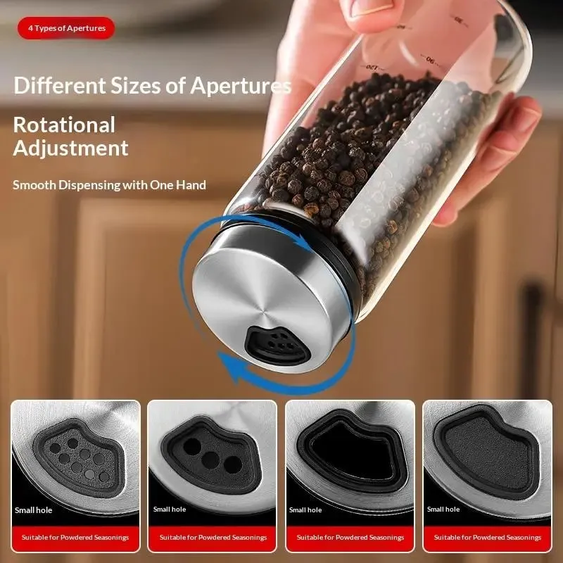 200/300/500ml High Borosilicate Glass Seasoning Can Salt Sesame Solid Condiment Seal Bottle Pepper Spice Shaker With Rotary Lid