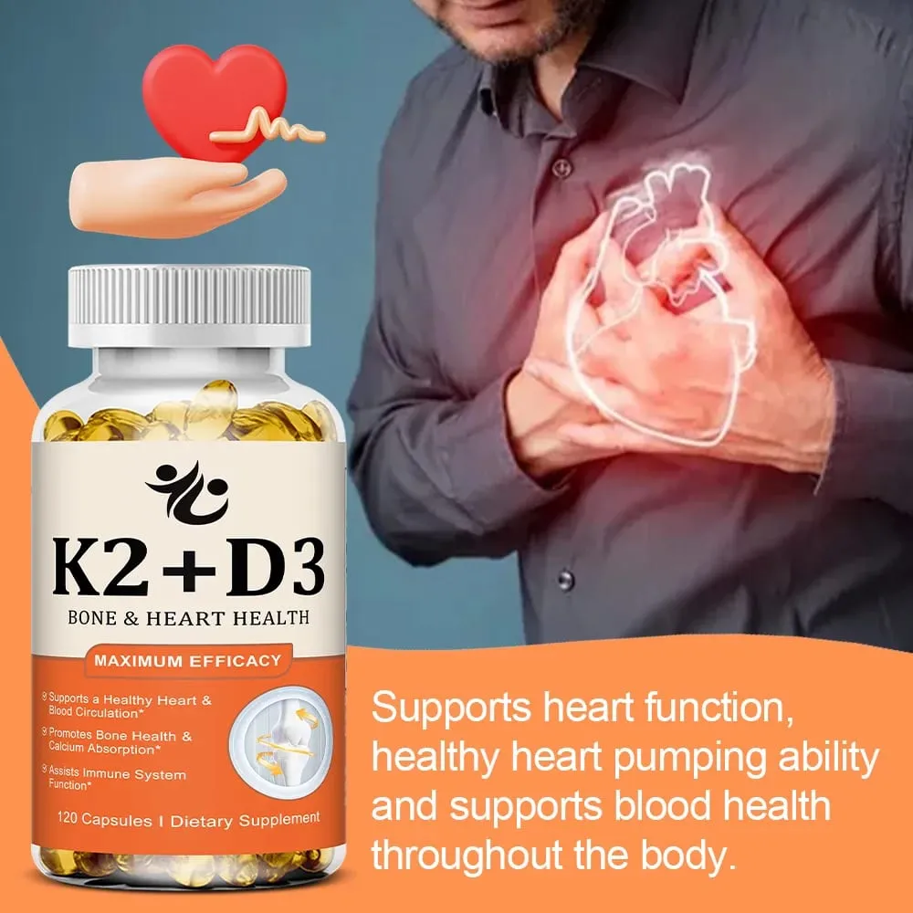 Vitamin D3 5000 IU + K2 MK-7 100mcg Capsules Support Nutrient Absorption Metabolism Bone Heart Health & Immune System — image 6