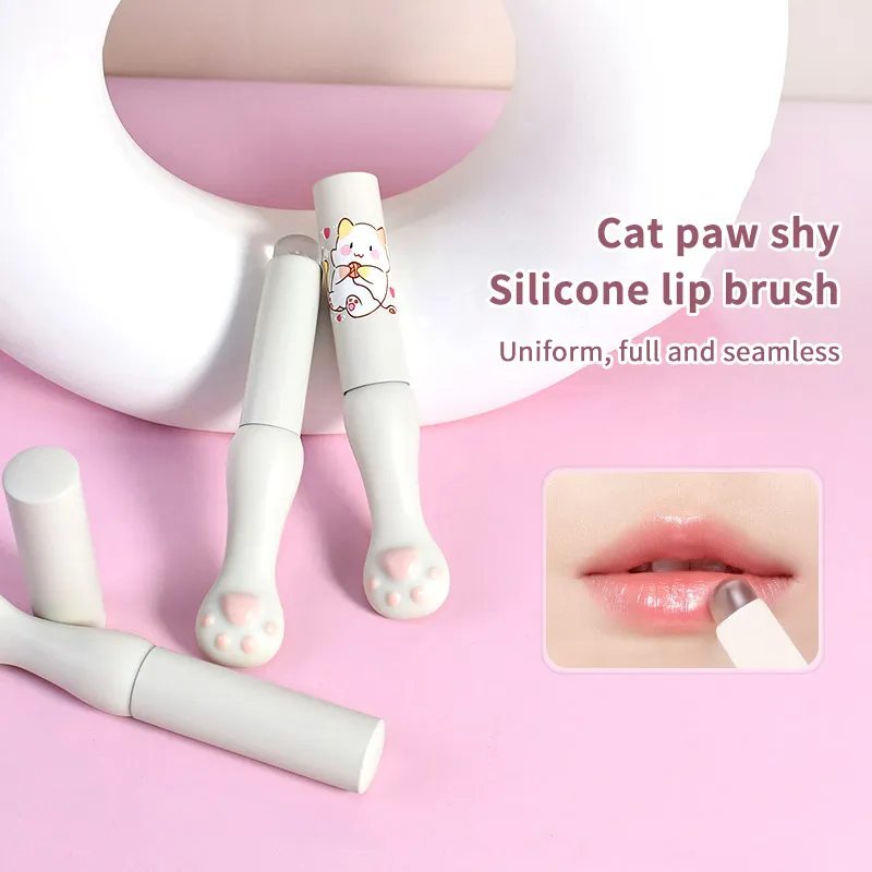 Escova labial de silicone com capa, escovas corretivas angulares, bálsamo labial, brilho labial, cabeça angular, escovas corretivas, pata de gato, pincéis de maquiagem