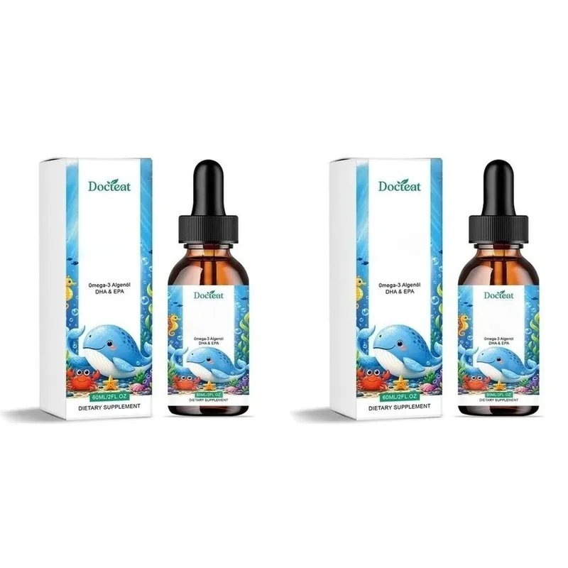 Docteat زيت طحالب أوميغا 3 نباتي من DHA EPA قطرات سائلة لصحة الدماغ للأطفال، نباتي غير معدّل وراثيًا، تغذية يومية برتقالية، 60 حصة — image 9