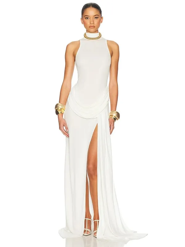 Blifanbo-Vestido largo plisado de cintura alta, sin mangas, con cuello alto y hombros descubiertos, para mujer, elegante, a la moda, para fiesta y Club — image 5