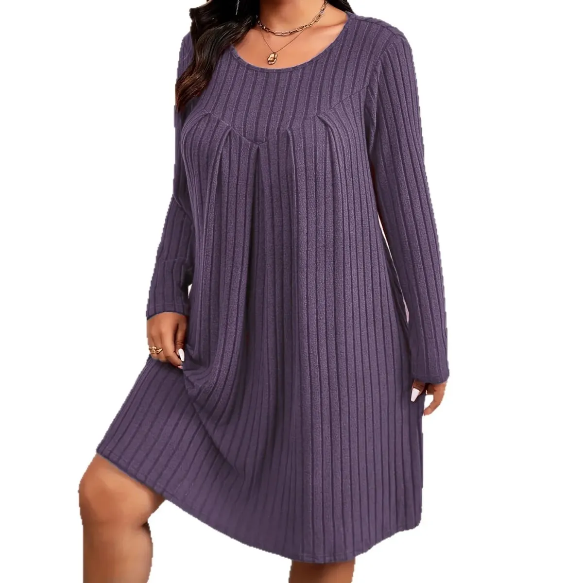2025 Autumn/Winter Dress Women Fashion Plus Size Long Sleeve Dresses Casual Patchwork Loose Knitted Dress For Women Clothing 5XL — image 5