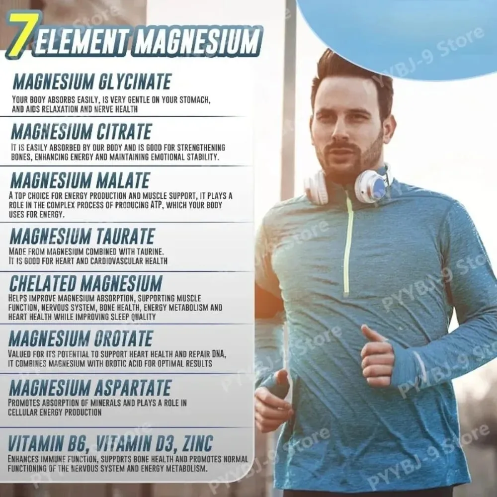 Magnesium 7-Complex Capsules 1000mg with B6 D3 Zinc High Absorption Vegan Formula for Muscle Nerve Bone Heart Support 60 Count — image 3