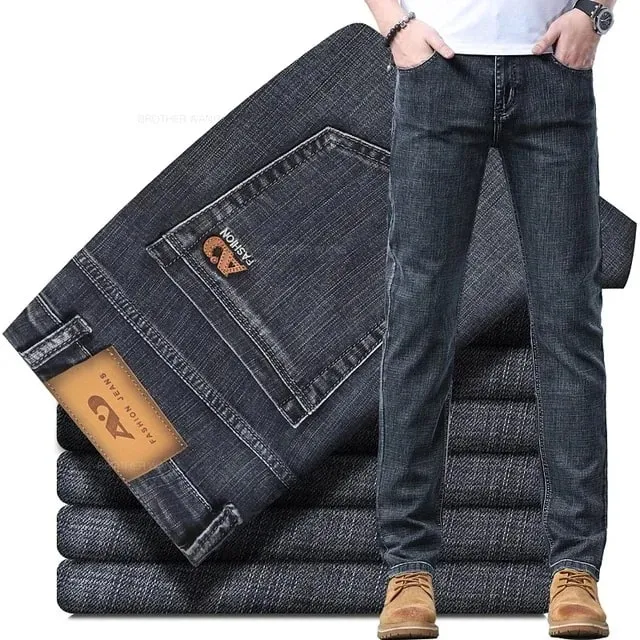 2026 Spring Summer Men's Slim Jeans Stylish Casual Stretch Fabric Denim Pants Classic Trousers Smoke Gray Plus Size 40 — image 4