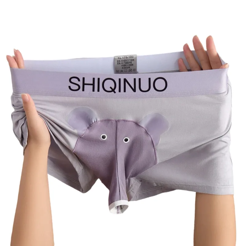 Cueca boxer masculina com estampa de elefante, cueca elástica com cintura 3d, macia, respirável, sono diário, casa, roupa íntima confortável