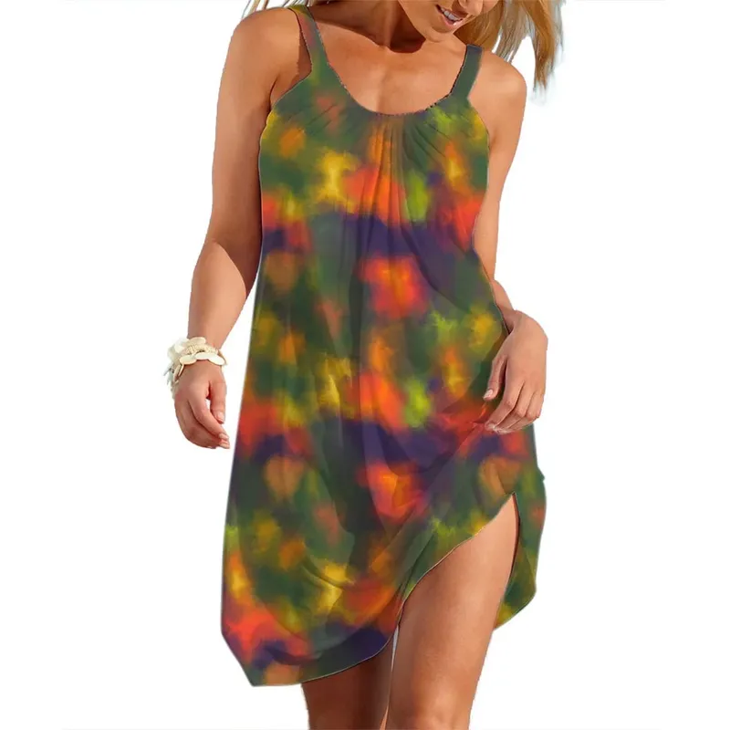 2025 Women's Slip Dress Girls Elegant Tie Dye Clothes Casual Clothes Sale Woman Loose Daily Wear Streetwear Lady Soft Dresses — image 3