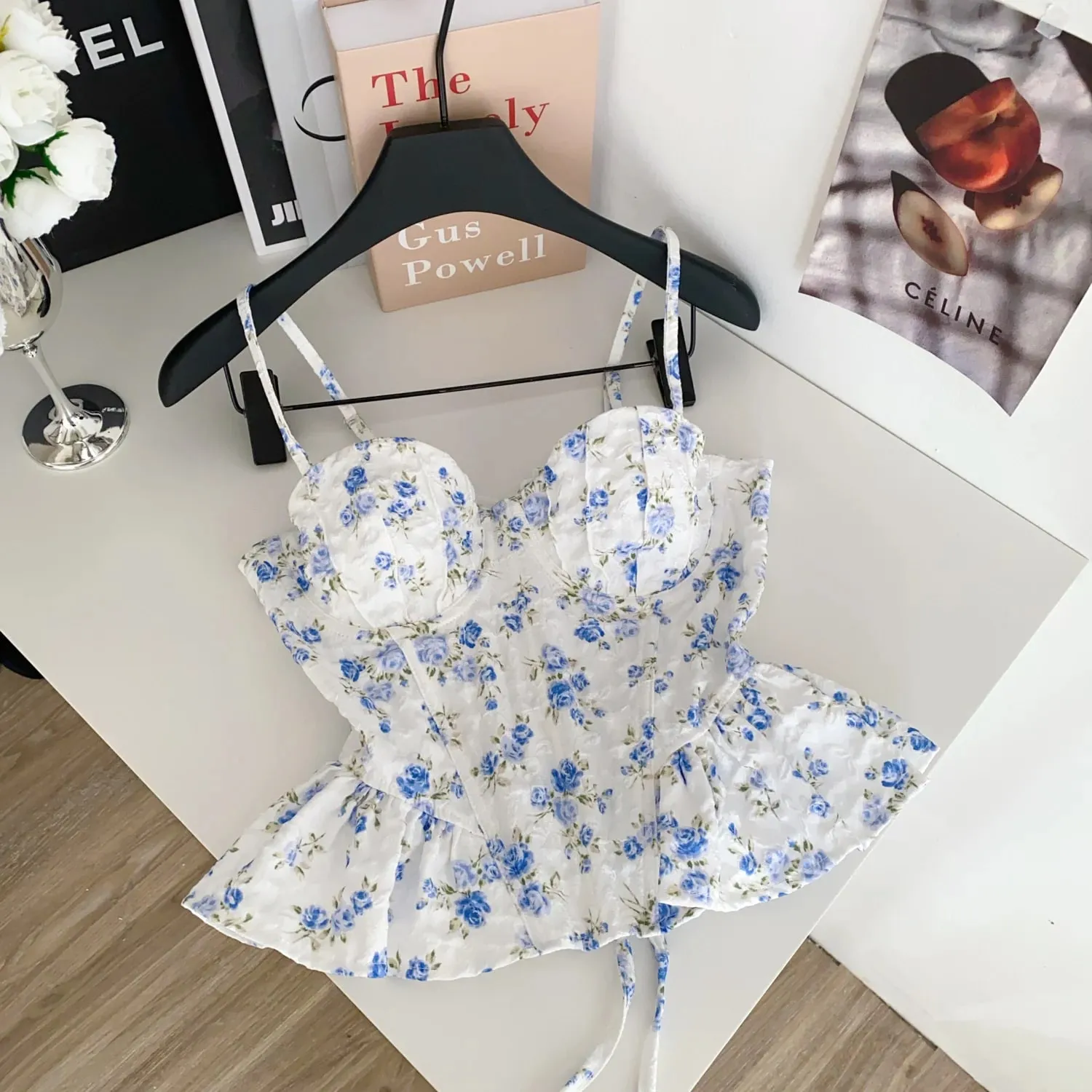เซ็กซี่ Slim Corset ruffle พิมพ์เกาหลี Camis Tank Top Basic แฟชั่นปิดไหล่ฤดูร้อนเสื้อผ้าผู้หญิง — image 12