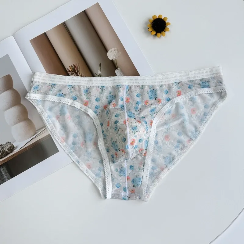 Sexy Men Underwear Briefs Cuecas Calzoncillos Slip U Convex Pouch Breathable Floral Print Male Sissy Panties Men Bikini Briefs