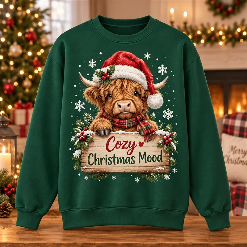Christmas Crewneck Sweatshirt Santa Snowman Penguin Cat Dog Moose Holiday Graphic Pullover Winter Casual Party Streetwear Top — image 7